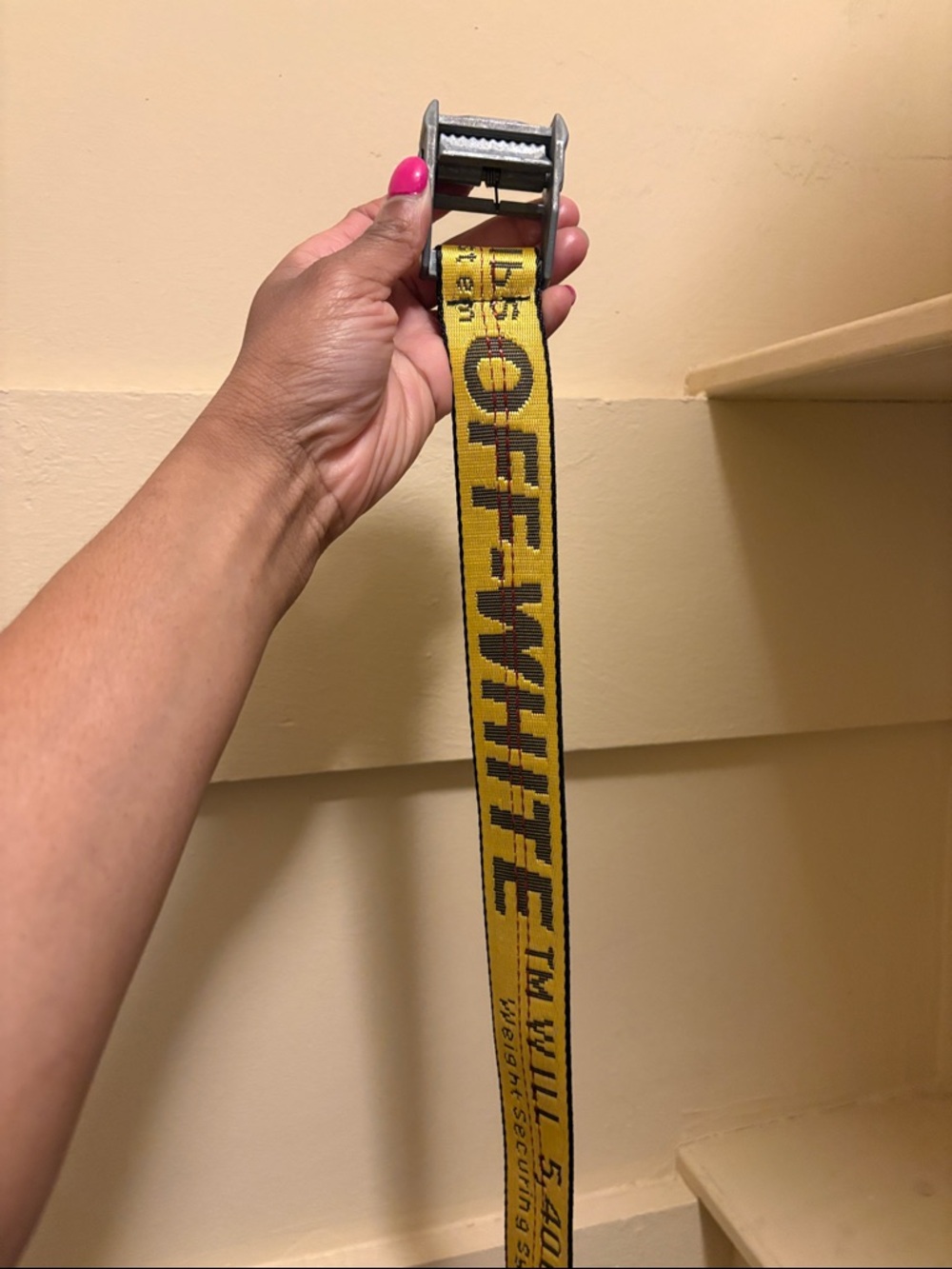 Off-White Yellow Industrial Logo Webbing Belt with Metal Buckle